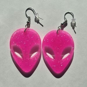 Pink Alien Face Earrings